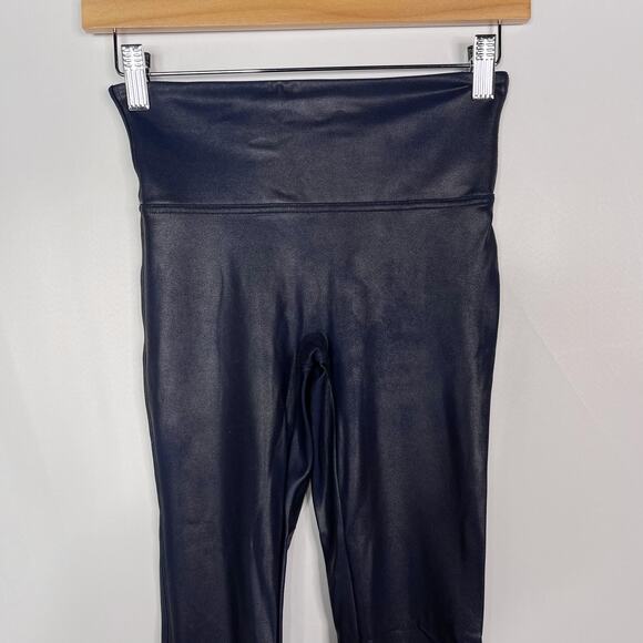 Spanx Womens Small S Midnight Blue Faux Leather Leggings Nylon Dress Up Metallic - Picture 3 of 13
